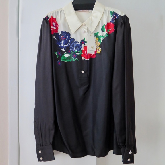 Tory Burch Wide Collar Tunic Blouse - Ivory/ Tea Rose - $498 - Picture 2 of 16